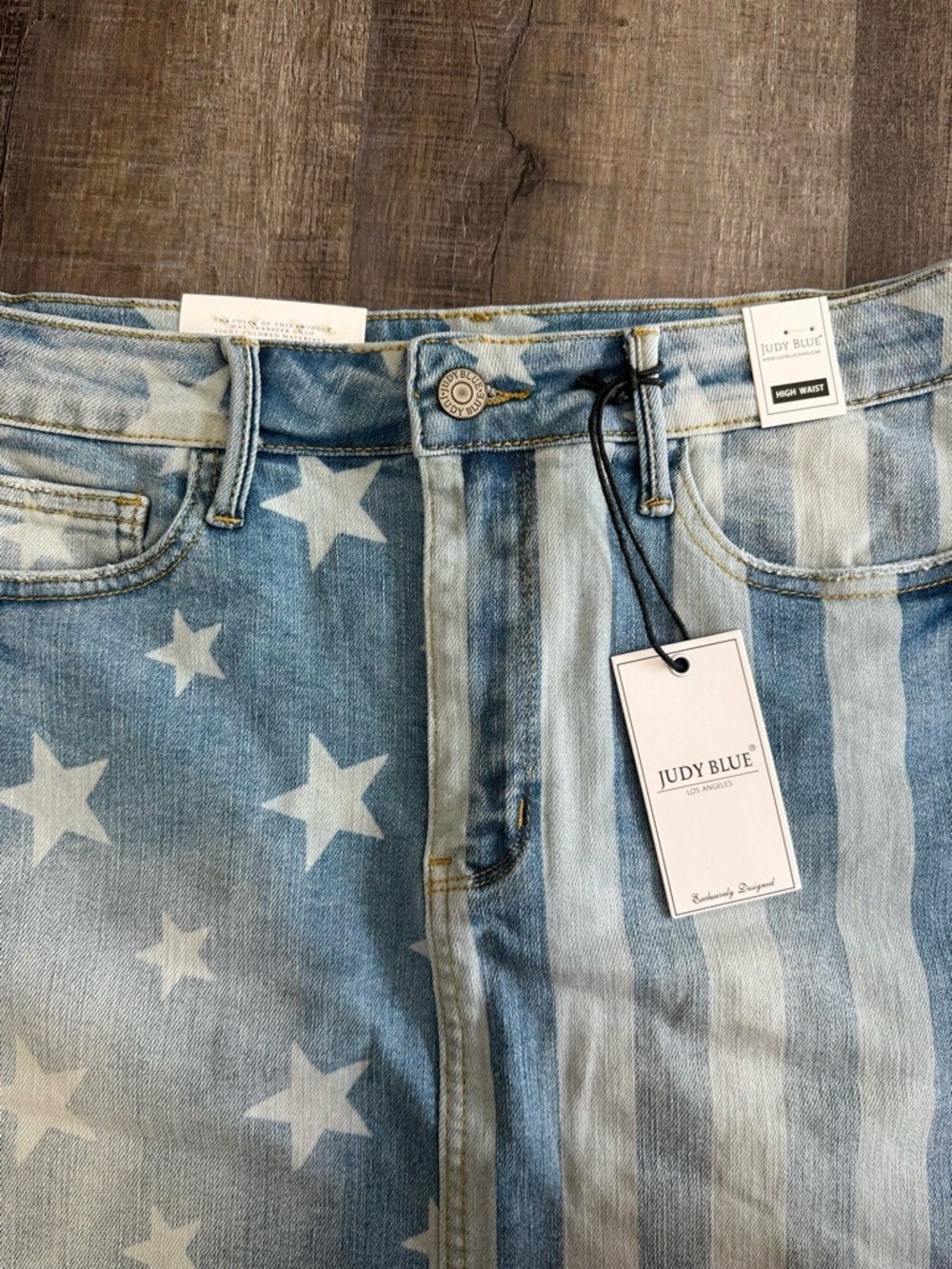 Judy Blue Distressed Blue Star & Stripe Denim Mini Skirt - Picture 3 of 14